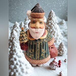 G. DeBrekht Rare Wood carved Santa W/ Xmas Tree collectible